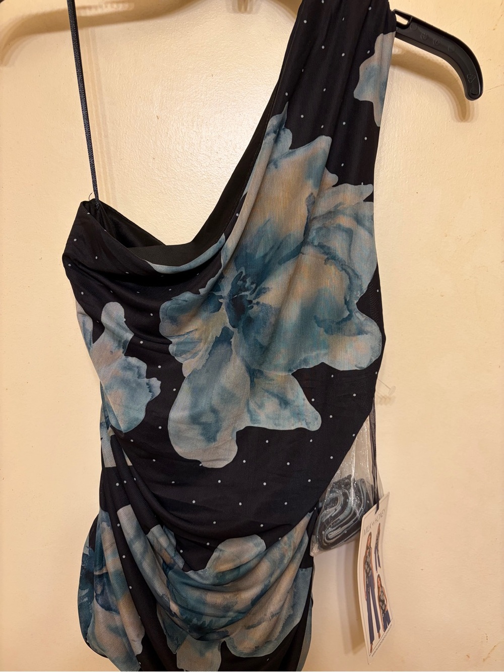 Asymmetric Floral Crop Top in Black and Blue